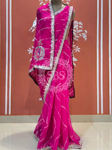 GEORGETTE LEHERIYA GOTA PATTI PEACOCK SAREE Pink / Free Size