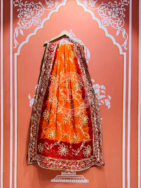 GEORGETTE PELIYA JALWORK SAREE Orange / Free Size