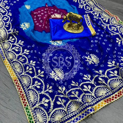 GEORGETTE SHADED MULTI BORDER SAREE Navy / Free Size