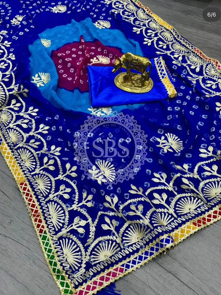 GEORGETTE SHADED MULTI BORDER SAREE Navy / Free Size