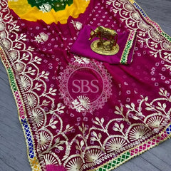 GEORGETTE SHADED MULTI BORDER SAREE Pink / Free Size