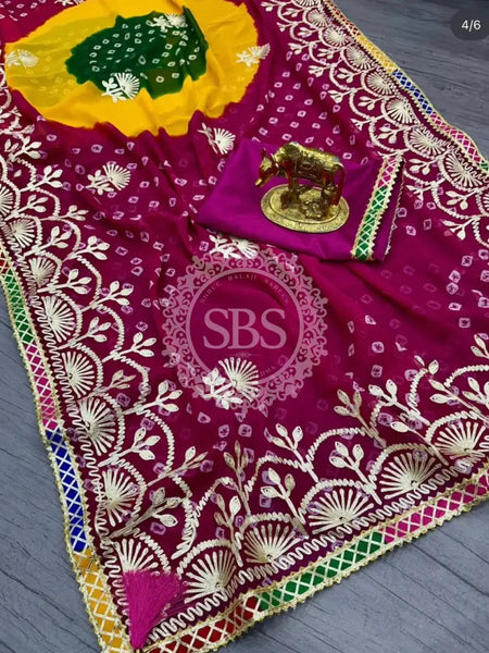 GEORGETTE SHADED MULTI BORDER SAREE Pink / Free Size