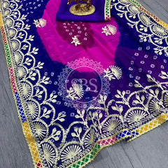 GEORGETTE SHADED MULTI BORDER SAREE Purple / Free Size