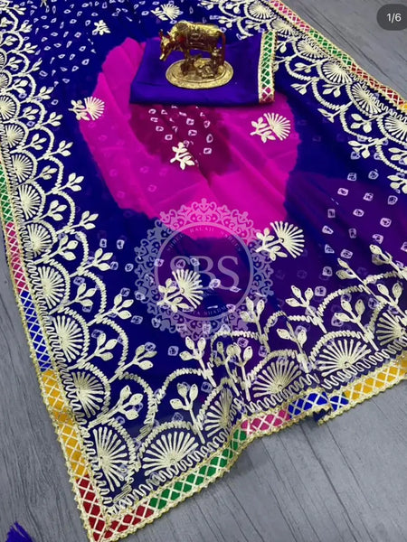 GEORGETTE SHADED MULTI BORDER SAREE Purple / Free Size
