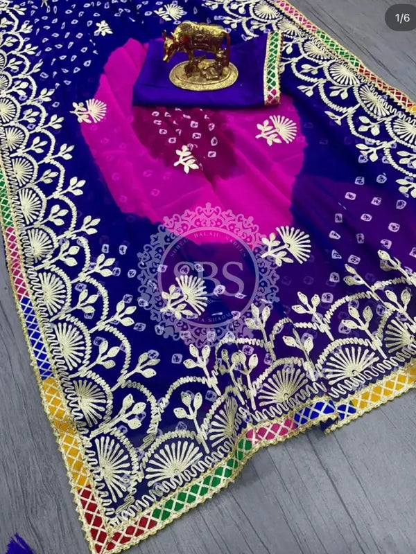 GEORGETTE SHADED MULTI BORDER SAREE Purple / Free Size