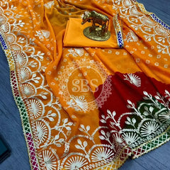 GEORGETTE SHADED MULTI BORDER SAREE Yellow / Free Size