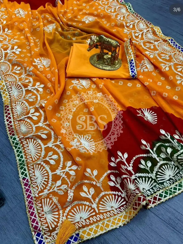 GEORGETTE SHADED MULTI BORDER SAREE Yellow / Free Size