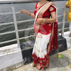 GEORGETTE SHIBORI GOLDEN BOOTA SAREE Marron & White / Free Size