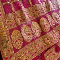 GHATCHOLA KHADDI GEORGETTE ZARI WEAVING SAREE Maroon / Free Size