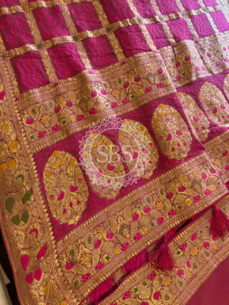 GHATCHOLA KHADDI GEORGETTE ZARI WEAVING SAREE Maroon / Free Size