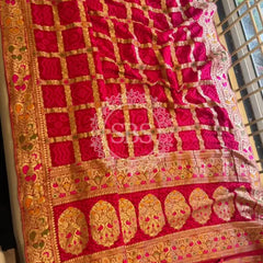 GHATCHOLA KHADDI GEORGETTE ZARI WEAVING SAREE Red / Free Size