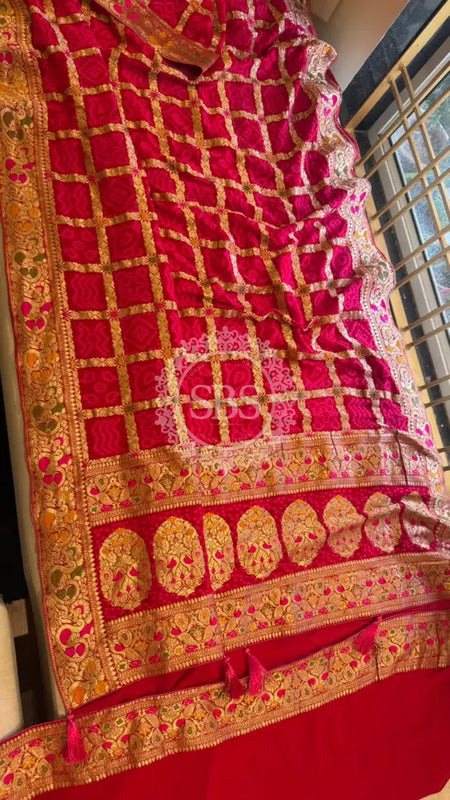 GHATCHOLA KHADDI GEORGETTE ZARI WEAVING SAREE Red / Free Size