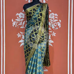 GHATCHOLA TAFETA SILK SAREE Dark Blue / Free Size