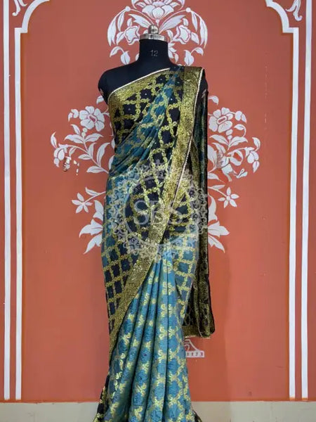 GHATCHOLA TAFETA SILK SAREE Dark Blue / Free Size
