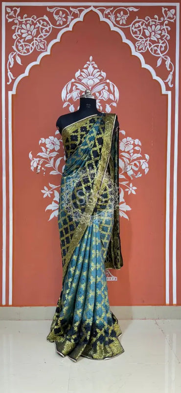GHATCHOLA TAFETA SILK SAREE Dark Blue / Free Size