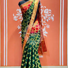 GHATCHOLA TAFETA SILK SAREE Green Red / Free Size