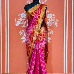 GHATCHOLA TAFETA SILK SAREE Pink Red / Free Size