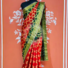 GHATCHOLA TAFETA SILK SAREE Red Green / Free Size