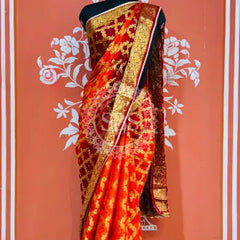 GHATCHOLA TAFETA SILK SAREE Red Orange / Free Size