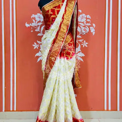GHATCHOLA TAFETA SILK SAREE Red White / Free Size