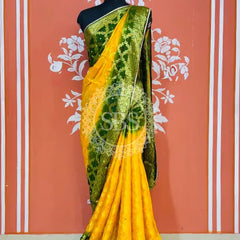 GHATCHOLA TAFETA SILK SAREE Yellow Green / Free Size