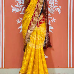 GHATCHOLA TAFETA SILK SAREE Yellow Red / Free Size