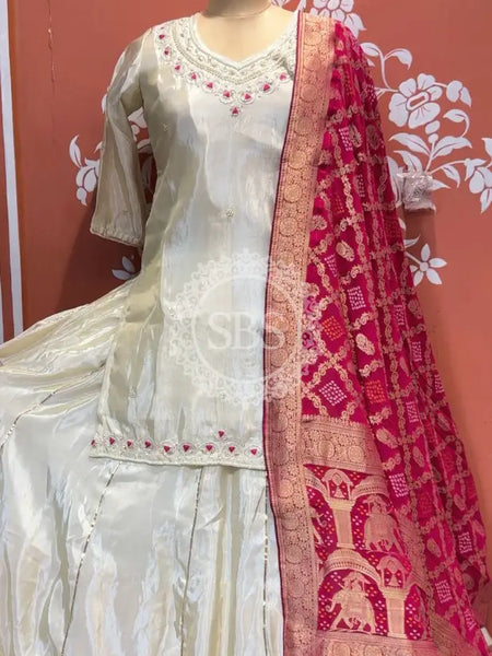 Golden Tissue kurta and skirt and Pure Khaddi Georgette dupatta INDO WESTERN Indo Western