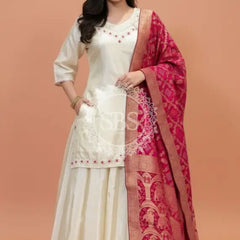 Golden Tissue kurta and skirt and Pure Khaddi Georgette dupatta INDO WESTERN Indo Western