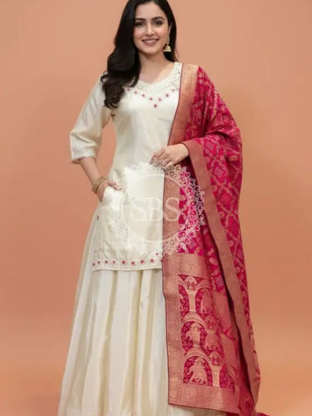 Golden Tissue kurta and skirt and Pure Khaddi Georgette dupatta INDO WESTERN Indo Western