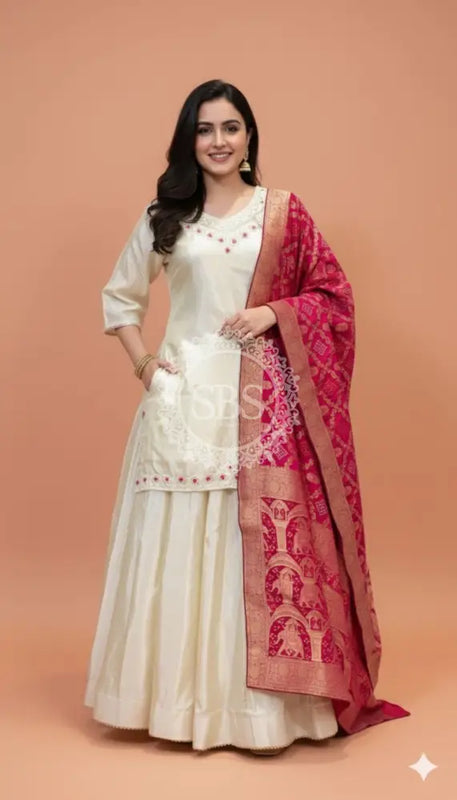 Golden Tissue kurta and skirt and Pure Khaddi Georgette dupatta INDO WESTERN Indo Western