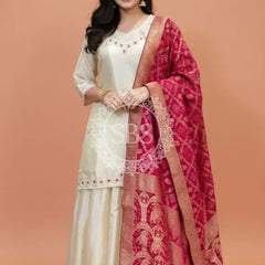 Golden Tissue kurta and skirt and Pure Khaddi Georgette dupatta INDO WESTERN Indo Western