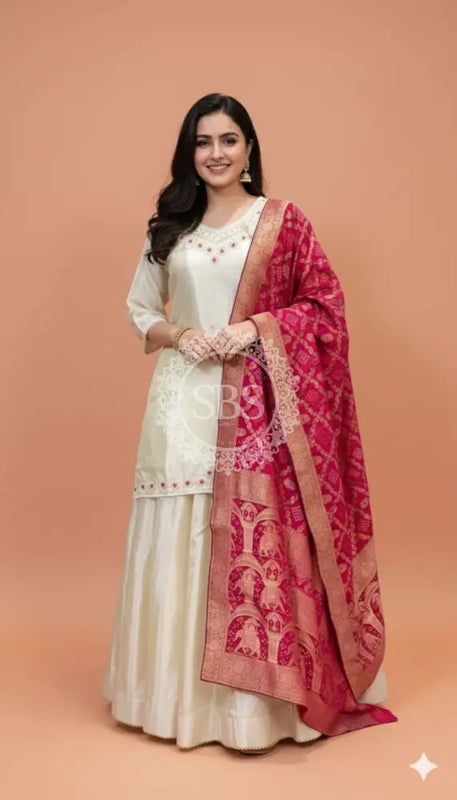 Golden Tissue kurta and skirt and Pure Khaddi Georgette dupatta INDO WESTERN Indo Western