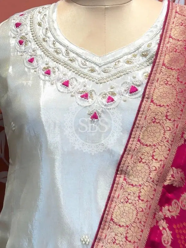 Golden Tissue kurta and skirt and Pure Khaddi Georgette dupatta INDO WESTERN Indo Western