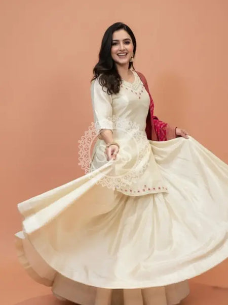 Golden Tissue kurta and skirt and Pure Khaddi Georgette dupatta INDO WESTERN Indo Western