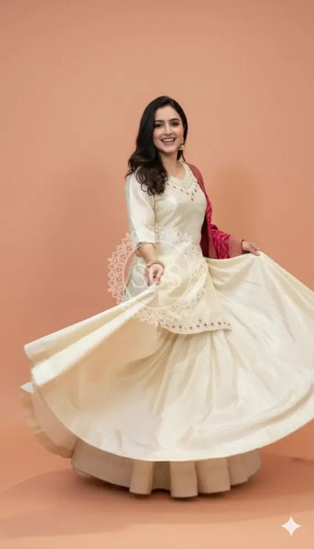 Golden Tissue kurta and skirt and Pure Khaddi Georgette dupatta INDO WESTERN Indo Western