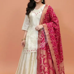 Golden Tissue kurta and skirt and Pure Khaddi Georgette dupatta INDO WESTERN Indo Western