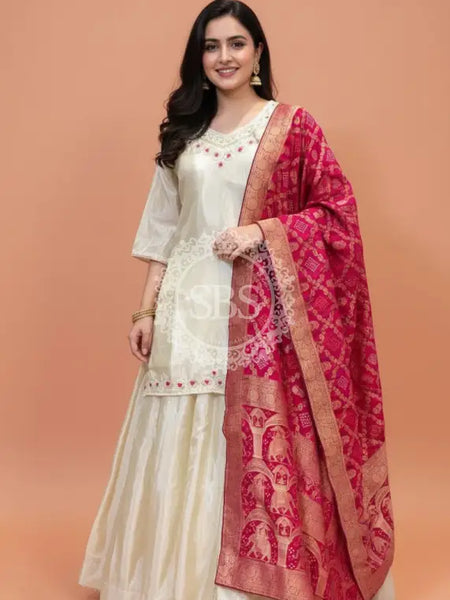 Golden Tissue kurta and skirt and Pure Khaddi Georgette dupatta INDO WESTERN Indo Western