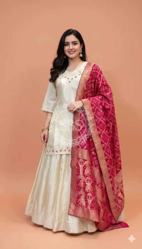 Golden Tissue kurta and skirt and Pure Khaddi Georgette dupatta INDO WESTERN Indo Western