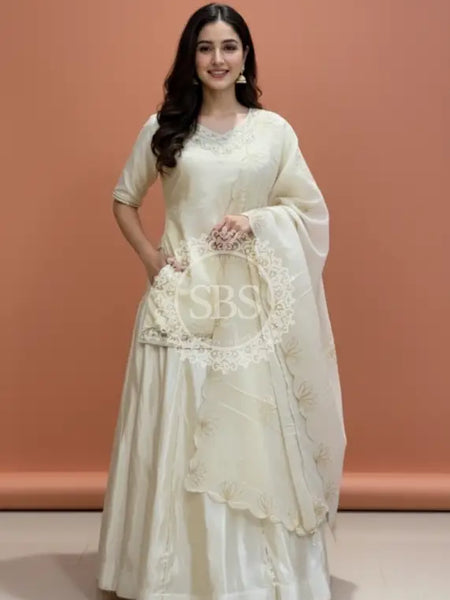 Golden Tissue kurta with skirt and cutwork Gota lotus Dupatta INDO WESTERN Indo Western