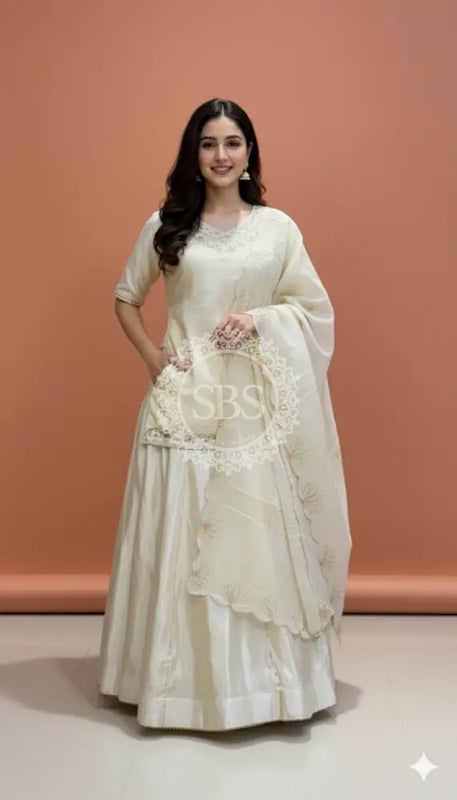 Golden Tissue kurta with skirt and cutwork Gota lotus Dupatta INDO WESTERN Indo Western