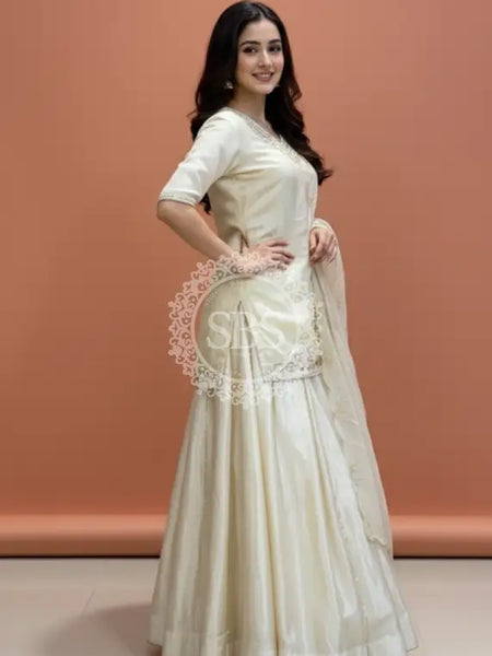 Golden Tissue kurta with skirt and cutwork Gota lotus Dupatta INDO WESTERN Indo Western