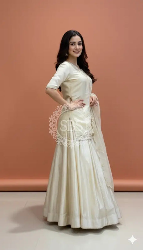 Golden Tissue kurta with skirt and cutwork Gota lotus Dupatta INDO WESTERN Indo Western