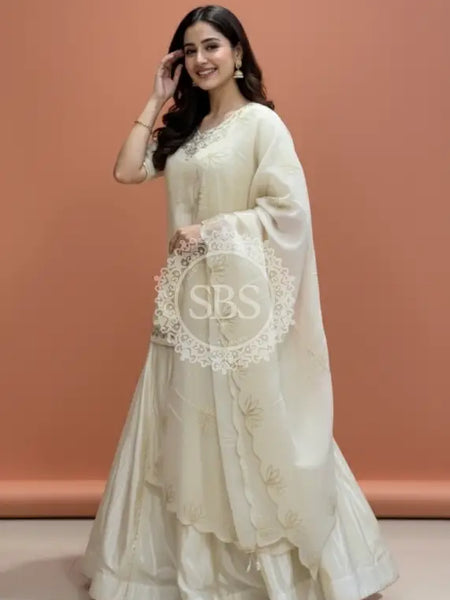 Golden Tissue kurta with skirt and cutwork Gota lotus Dupatta INDO WESTERN Indo Western