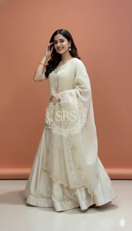 Golden Tissue kurta with skirt and cutwork Gota lotus Dupatta INDO WESTERN Indo Western