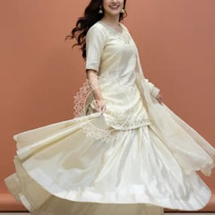 Golden Tissue kurta with skirt and cutwork Gota lotus Dupatta INDO WESTERN Indo Western