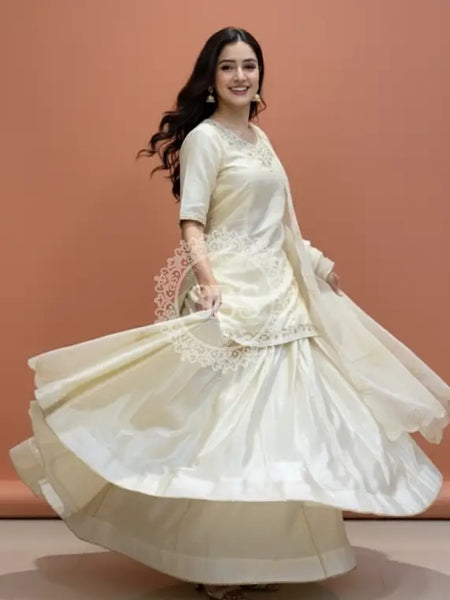 Golden Tissue kurta with skirt and cutwork Gota lotus Dupatta INDO WESTERN Indo Western