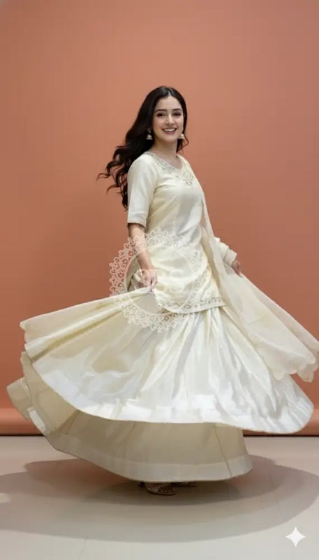 Golden Tissue kurta with skirt and cutwork Gota lotus Dupatta INDO WESTERN Indo Western