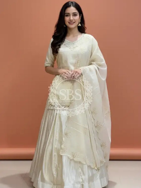 Golden Tissue kurta with skirt and cutwork Gota lotus Dupatta INDO WESTERN Indo Western