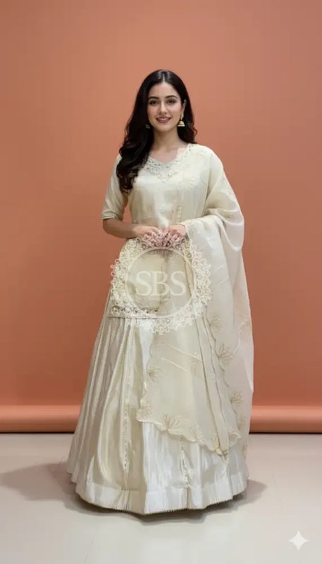 Golden Tissue kurta with skirt and cutwork Gota lotus Dupatta INDO WESTERN Indo Western