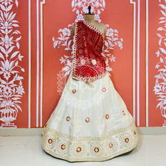 GOTA PATTI COSMOS TISSUE KACHI PATTI LEHENGA Red & White / Free Size